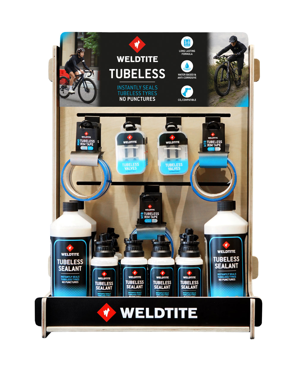 Display Weldtite Tubeless produktpakke medfølger. Kun et stk. pr. butik