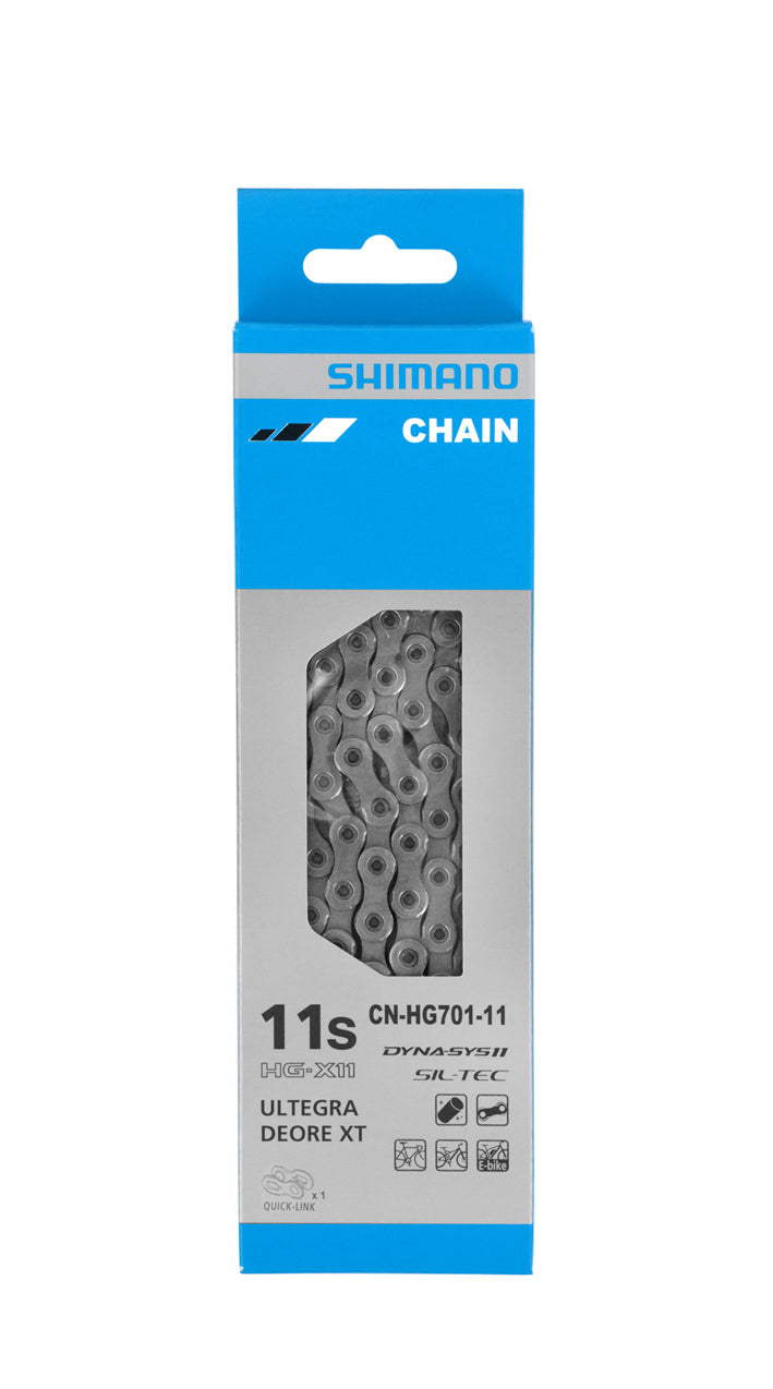 Kæde Shimano Ultegra HG701-11, 11-Speed, led: 116. retningbestemt kæde med SIL-TEC og Quick -Link. Vægt: 260 g.
