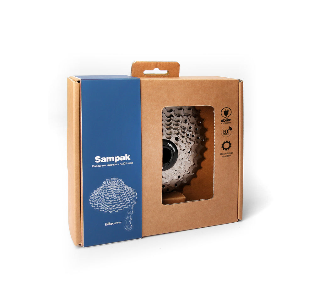 Sampak Bikepartner 10sp 11-36t Road/MTB med KMC X10 1/2x11/128" sølv/sort 114 led kæde 11-13-15-17-19-21-24-28-32-36t