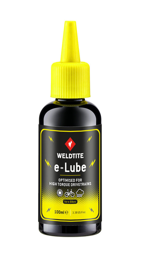 Weldtite e-Lube kædeolie (100 ml). Bionedbrydelig kædeolie optimeret til et højt drejningsmoment og er derfor velegnet til ebikes.