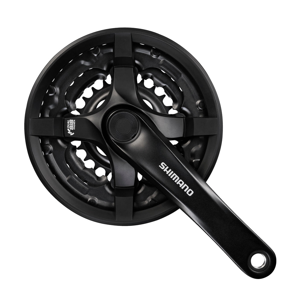 Kranksæt Shimano Tourney FC-TY501 (sort) 3x6-8 speed. Klinger: 42-34-24, HYPERGLIDE, & Dual SIS index. Pedalarm: 170 mm.