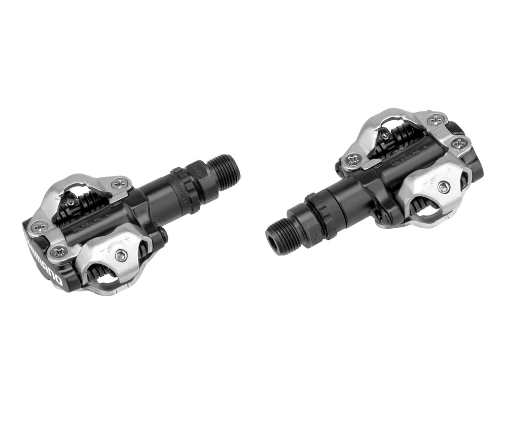 Pedalsæt Shimano MTB med dobbelt SPD kliksystem. Justerbar ind- og udløsningsspænding. PD-M520 leveres inkl. tilhørende klamper. Vægt: 375 g.