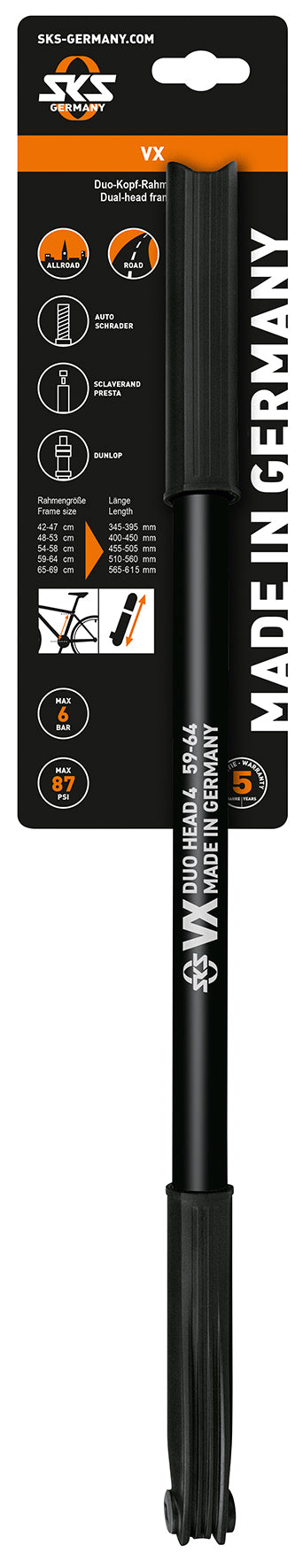 SKS VX 4 pumpe 510-560mm AVFVDV 6 bar 87 psi sort