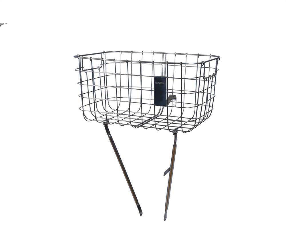 Kurv BASIL front sølv ROBIN max.10kg 46x30x23 Aksel Ø12/13mm 26+28" hjul