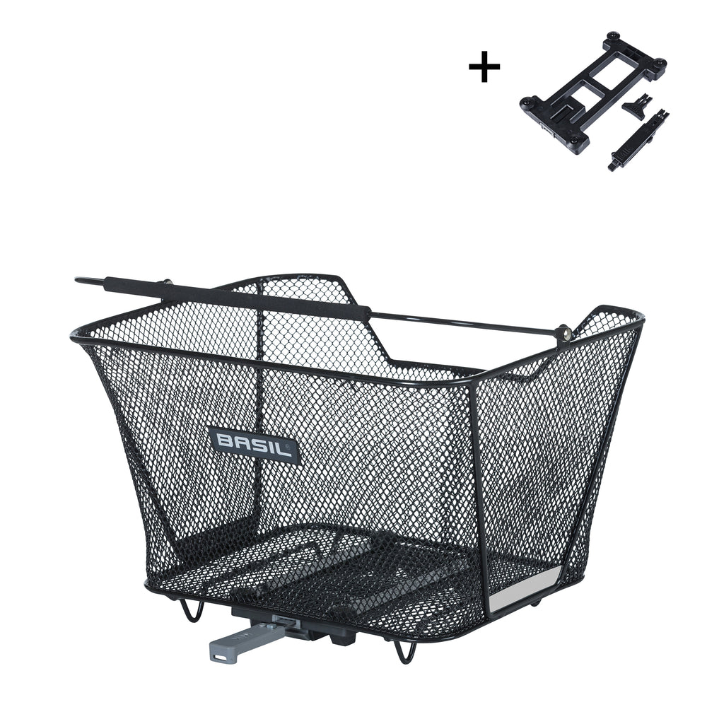 BASIL LESTO MIK kurv (bag) m. reflekterende sider. Dimension: 32x41x27cm, Vol. 35 L, max bæreevne: 10 kg. Leveres med formonteret MIK 2.0 adapter.