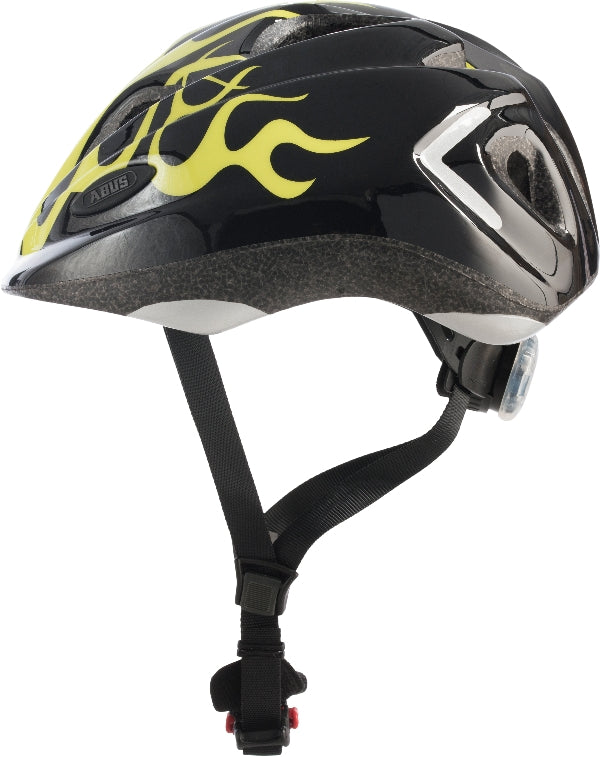 Cykelhjelm Abus Super Chilly i X-Flame Yellow, designet til børn med en lys og farverig finish for optimal synlighed og sikkerhed.