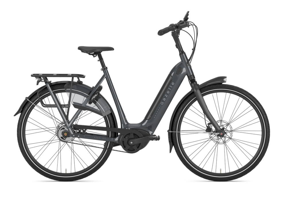 Gazelle Arroyo C5 HMB Elite elcykel i antracitgrå farve, model L, med moderne design og komfortable detaljer.