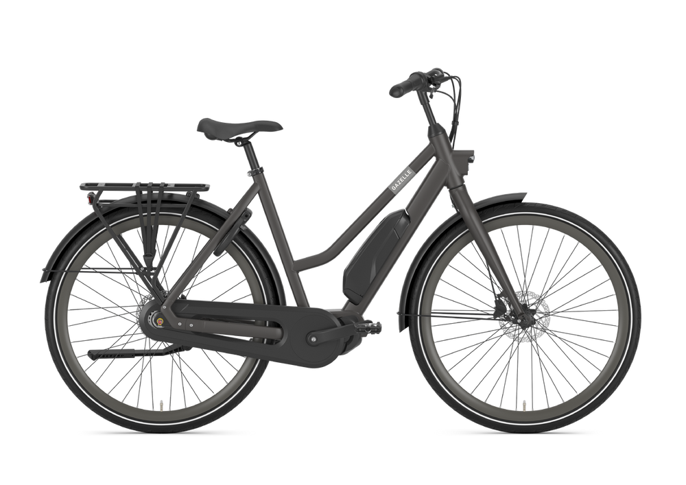 Gazelle Esprit C7 HMS cykel i farven Space Anthracite, med elegant design og komfortable funktioner, perfekt til daglig transport og fritid.