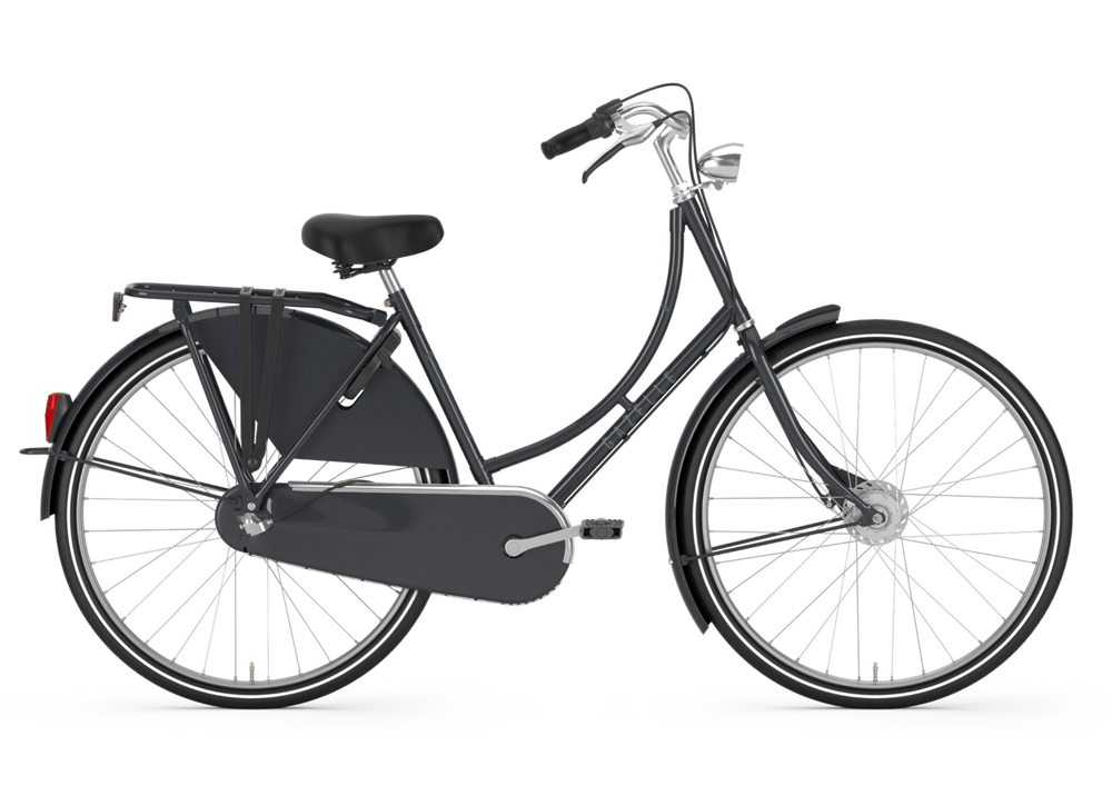 Damecykel Gazelle Classic i Panther Black, elegant design med en komfortabel siddeposition, ideel til bykørsel og afslappet cykelture.