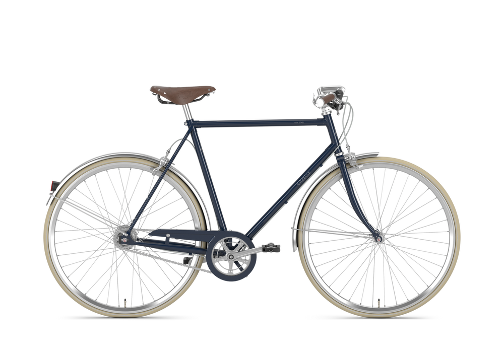 Gazelle Van Stael Herre Navy Blue 2025 cykel i elegant marineblå farve, set fra siden mod en neutral baggrund.