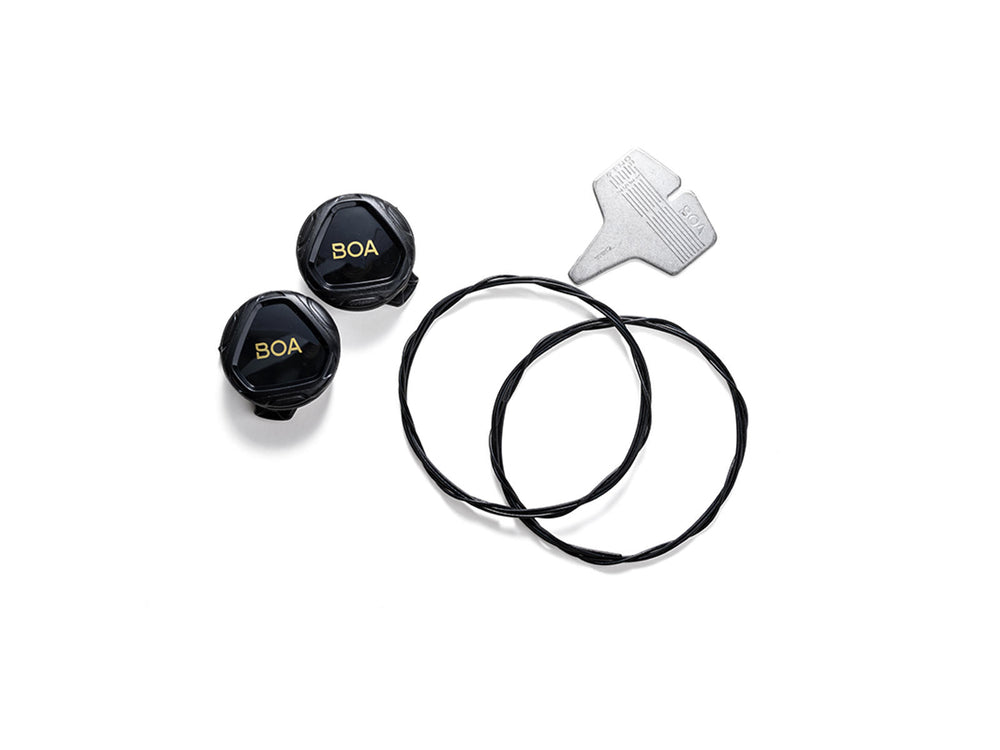 Crankbrothers Boa Replacement Kit til cykelsko, inklusive snøre og komponenter til nem udskiftning, der sikrer optimal pasform og komfort.