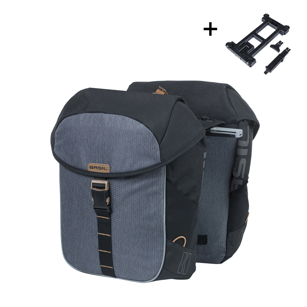 BASIL Miles MIK 2.0 - double bag - taskesæt (bag) Sort/lime, 34x16x43cm 34L. Monteret MIK 2.0 adapter plade og 100% vandtæt.