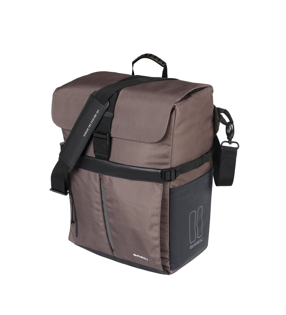 Taske BASIL MOVE Commuter MIK hook (brun) Bag 27x16x38 cm, volumen: 15 L. Taske med MIK Hooks (kroge).