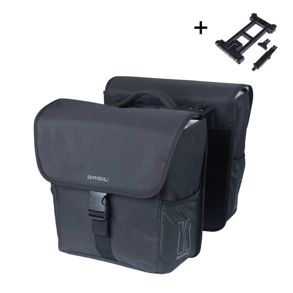 Taske sæt BASIL GO bag MIK 2.0 Sort 29x15x34cm 32L Dobbel Pannier inklusiv MIK 2.0 adapter