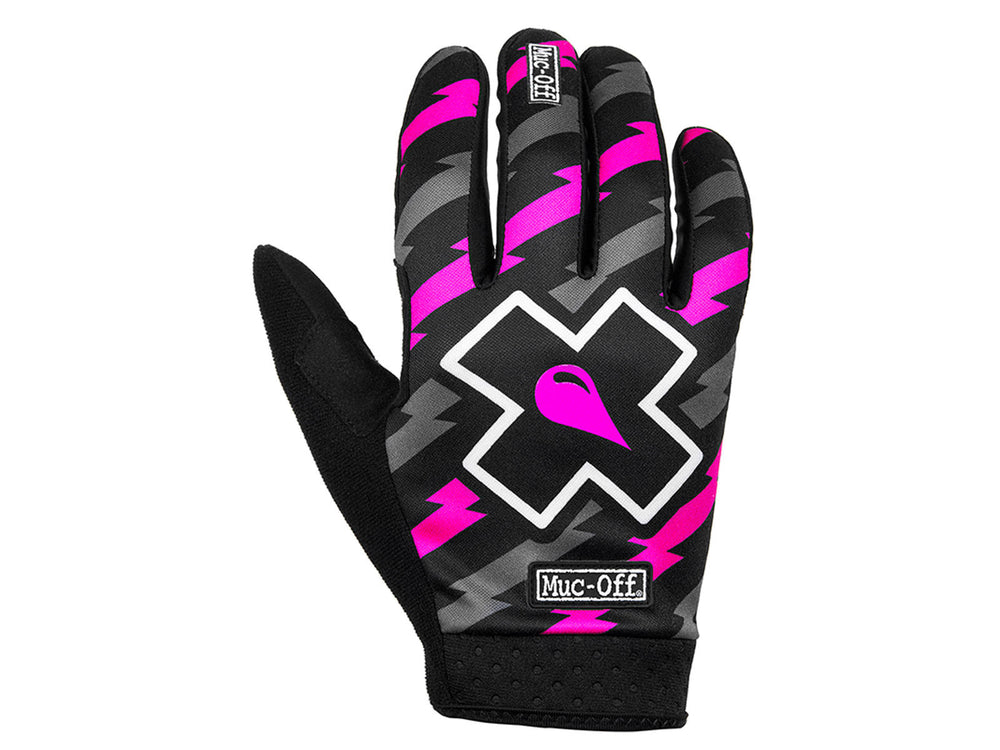 Sort Mucoff MTB Glove Bolt cykelhandske med gribende silikoneprints på fingrene, designet til optimal komfort og kontrol under mountainbiking.
