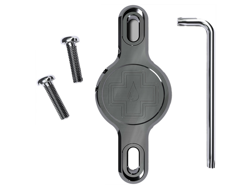 Mucoff Secure Tag Holder 2.0 i sort, der holder cykeltags sikkert og beskyttet.