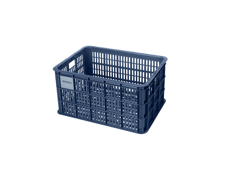 Kurv BASIL CRATE str. L (blå), genanvendt plast Vol.: 40 L, 49,5x39,5x26,5 cm. kan mont. med MIK-AVS-uniklip eller Racktime adapter.