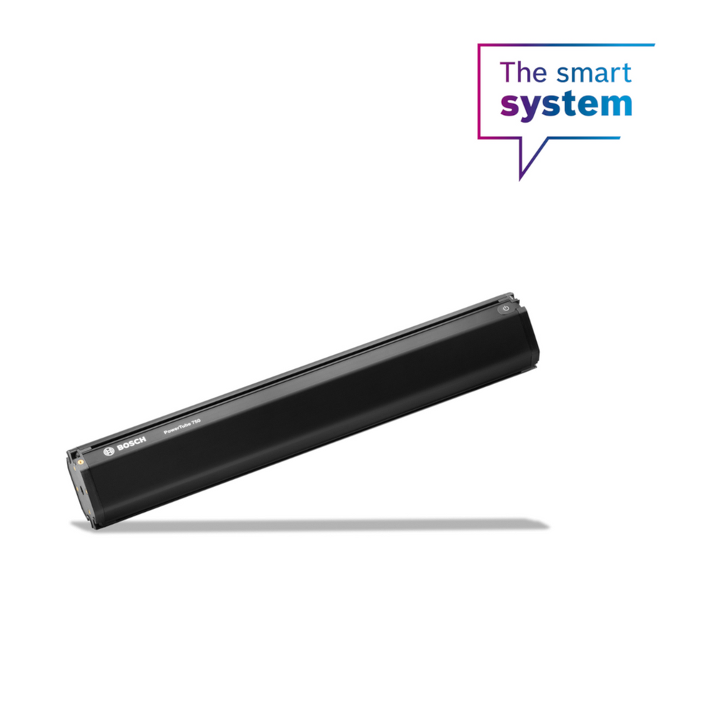 Bosch Batteri PowerTube 625Wh Smart System - Vertikal, sort batteri til elcykler med en kapacitet på 625Wh, designet til at blive monteret vertikalt for optimal pladsudnyttelse.