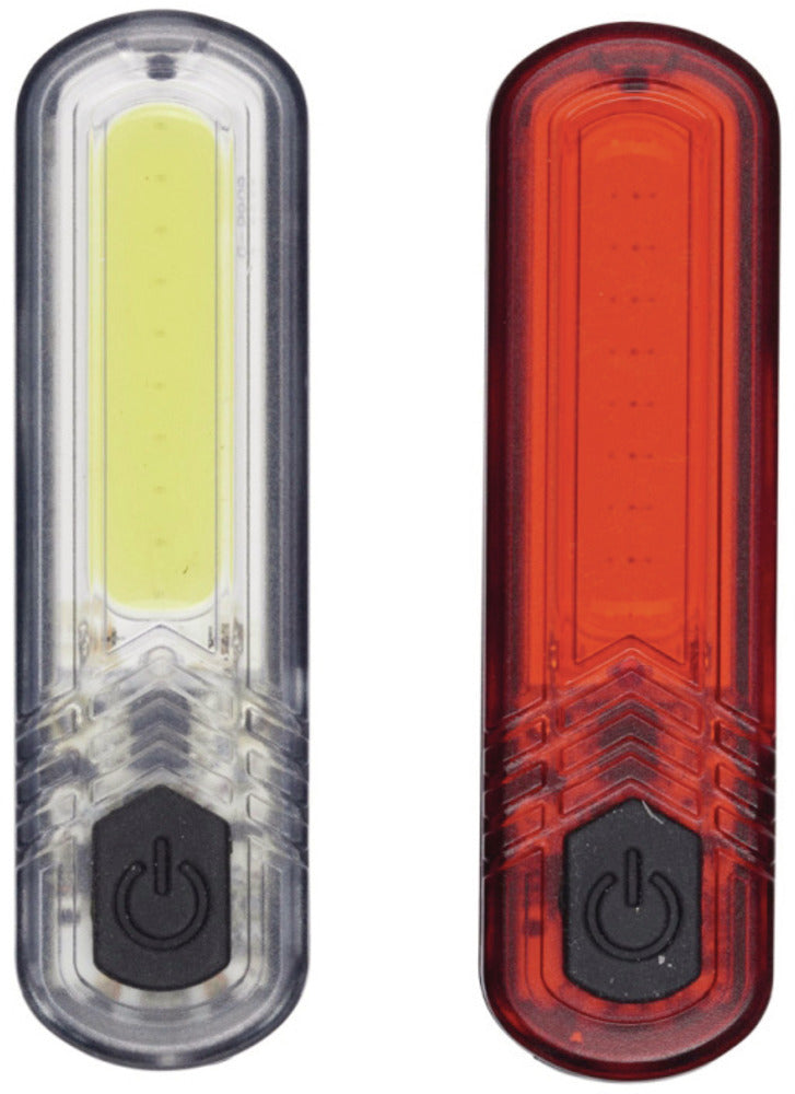 Produktbillede af Lygtesæt Abus Orion USB Genopladelig, der viser et moderne og kompakt cykellygtesæt.