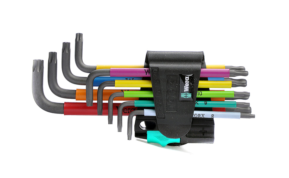 WERA torxnøglesæt T8-T40 m. kugle. Blacklaser overflade behandling. TORX®med boring. Magnetisering/demagnetisering af nøglerne.