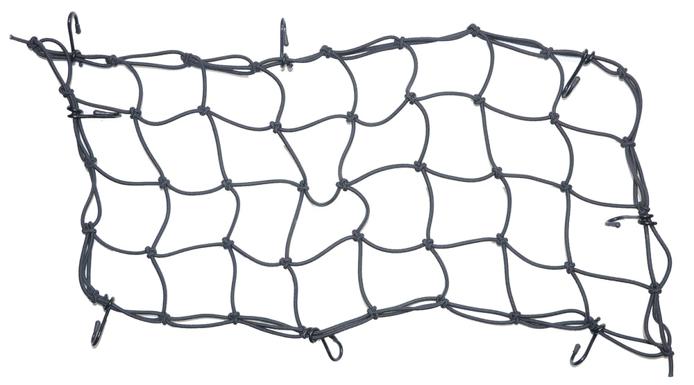 Sikkerhedsnet til kurv Bikepartner (sort) 25x45 cm med 8 kroge. Fleksibelt net der kan strækkes til: 90x50 cm kan