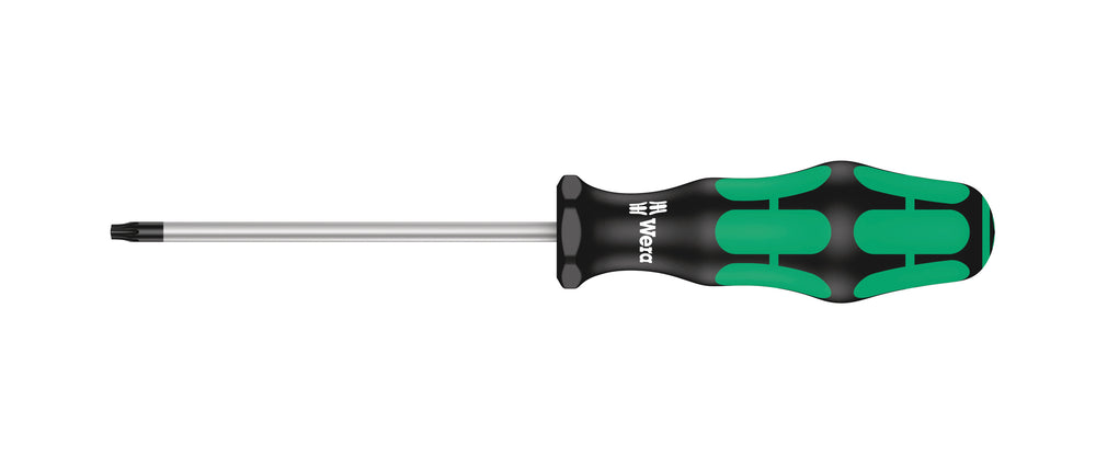 Torx® BO skruetrækker TX 15 fra WERA. Ø4,0 mm, 80 mm klinge, 99 mm flerkomponent Kraftform greb, Wera Black Point-spids & sekskantet rullesikring.