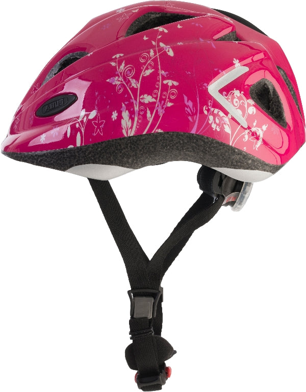 Cykelhjelm Abus Super Chilly i farven Garden Pink, designet til børn med et stilrent og farverigt udseende, der sikrer både sikkerhed og komfort under cykelture.