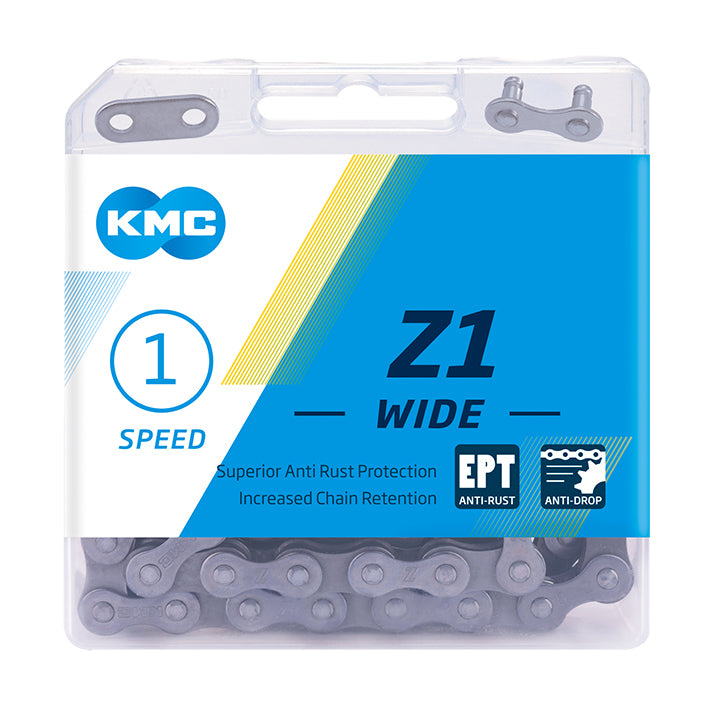 Kæde KMC Z1, 1/2x1/8, 112L EcoProTeQ (EPT) anti-rustbehandling og coating der gør kæden mere lydsvag