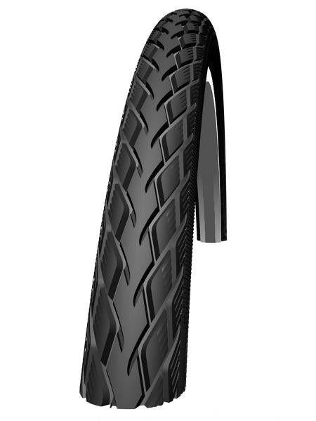 Billede af Schwalbe Marathon GreenGuard cykeldæk i størrelsen 700x35c, som viser dækkets slidbanedesign og GreenGuard teknologi til øget punkteringsbeskyttelse.