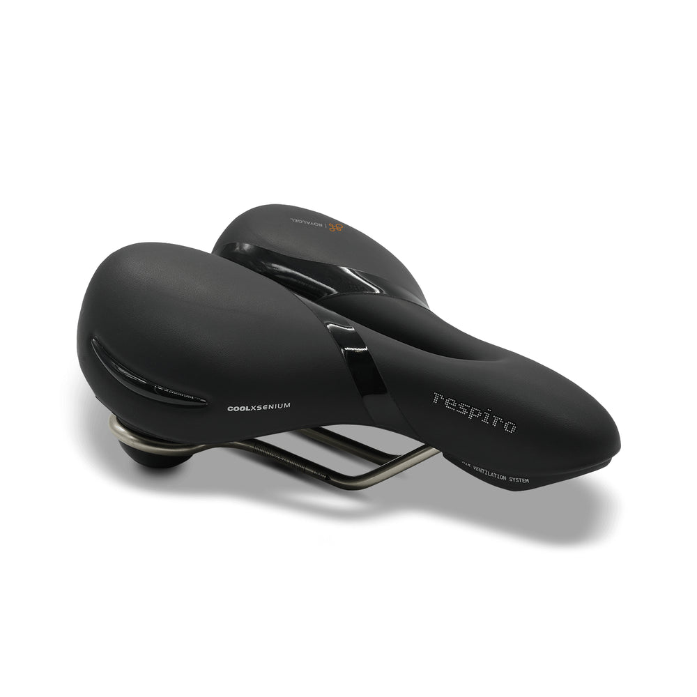 Sadel (unisex) fra Selle Royal model Respiro. 90° kørestilling, Royal Gel, Cool Cover, Scuff Guards, Elastome, ventilation & ICS.