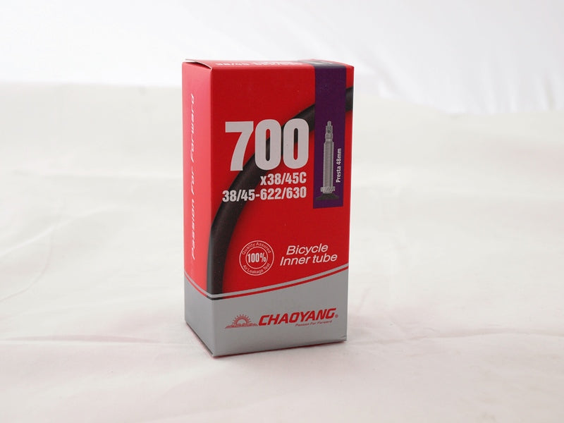 Chaoyang Slange 700x38/45C med Presta ventil og 48mm længde, ideel til cykler med 700C dæk.