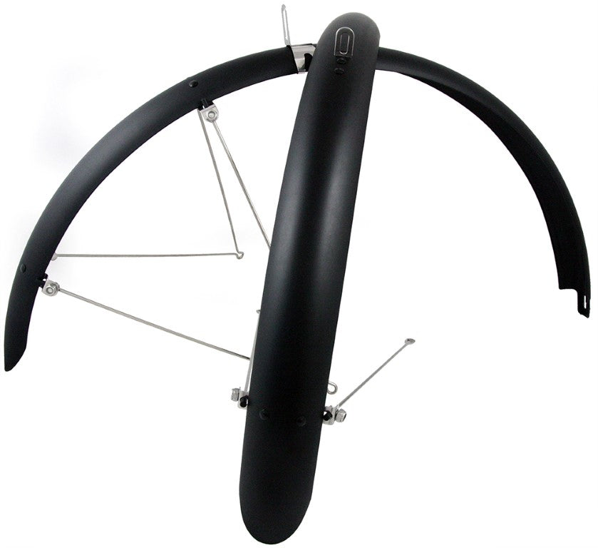 Matte sort skærmsæt til cykler, 700c/28" med 35mm bredde, fremstillet af rustfrit stål.
