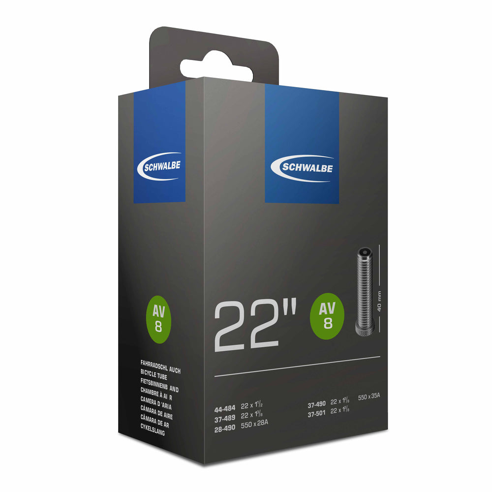 Slange Schwalbe 22x1 3/8 AV8 æske AV40 550x28/35 org.nr. 10462600 (28/37-498/501)