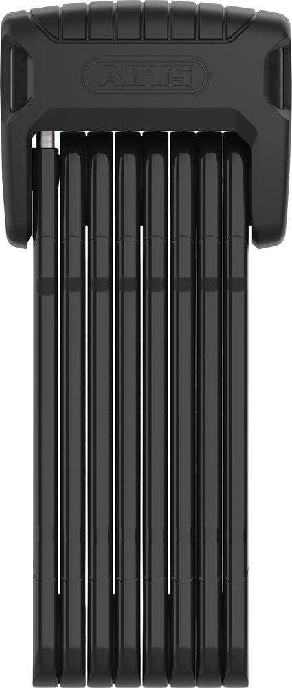 Sort Abus Foldelås Bordo Granit XPlus 6500K 120cm med SH beslag, foldet sammen på en cykelramme.