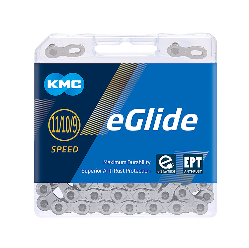 Kæde KMC 1/2x11/128" EPT anti rust, 132 led. Til 9-11 speed Shimano Linkglide, vægt: 366 g specielt til E-bike med centermotor.