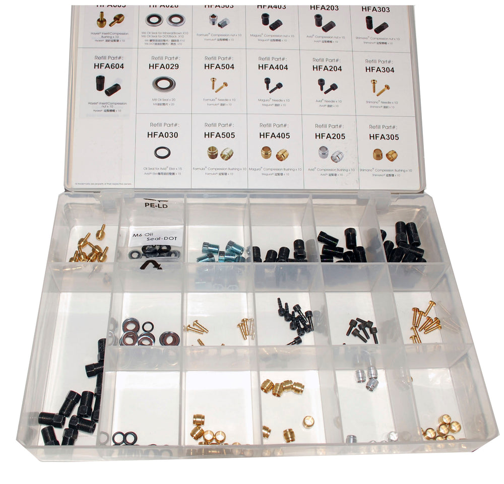 Jagwire (HFA900) reservedelsbox hydraulic combo kit sortiment med 18 dele