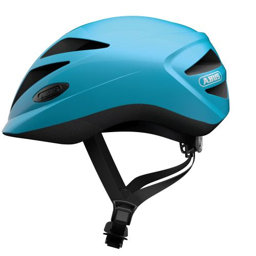 Cykelhjelm Abus Hubble 1.1 i skinnende blå farve, designet til sikkerhed og komfort under cykelture.