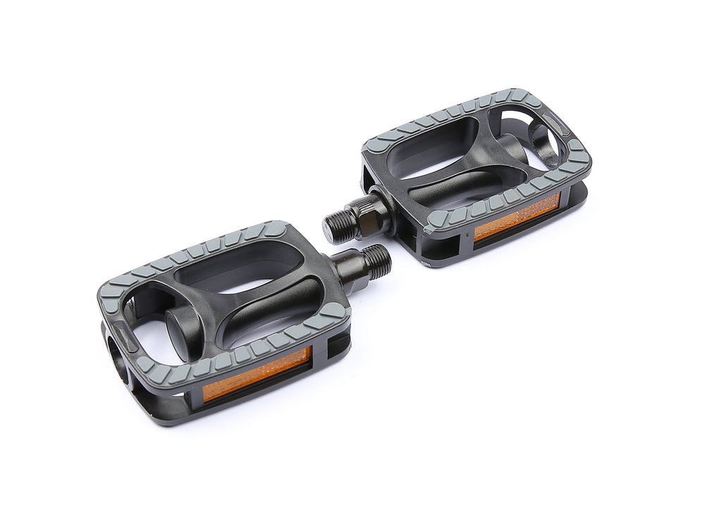 Pedal Bikepartner (sort/Grå) helstøbt nylon med CrMo aksel, 9/16. Med reflekser.