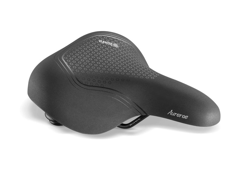 Sadel (unisex) fra Selle Royal model Aurorae. 90° kørestilling, Slow Fit Foam, Royal Vacuum, Elastomers & CIS (integrated Clip System)