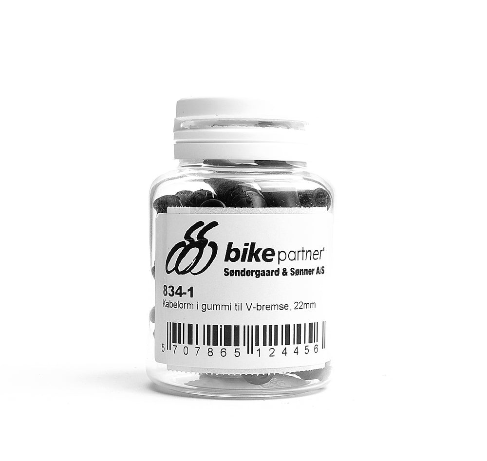Kabelorm Bikepartner (sort) gummi, 22 mm Til V-Bremser. Dåse med 25 stk.