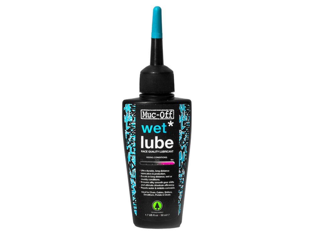 Flaske med Mucoff Wet Lube, en klar og vandbaseret smøremiddel, placeret på en neutral baggrund.