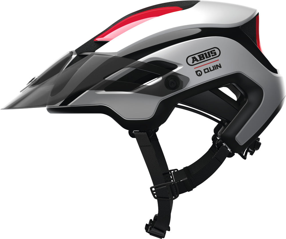 Cykelhjelm Abus Montrailer Quinn i polar hvid, set fra siden, der viser design og ventilationsåbninger.
