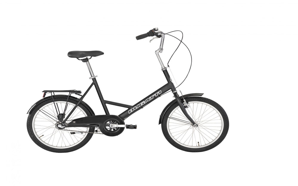 Billede af en Bugatti Minicykel med 3 gear og fodbremse, designet til børn. Cyklen har en moderne og stilfuld æstetik i blå og sort, perfekt til leg og eventyr.