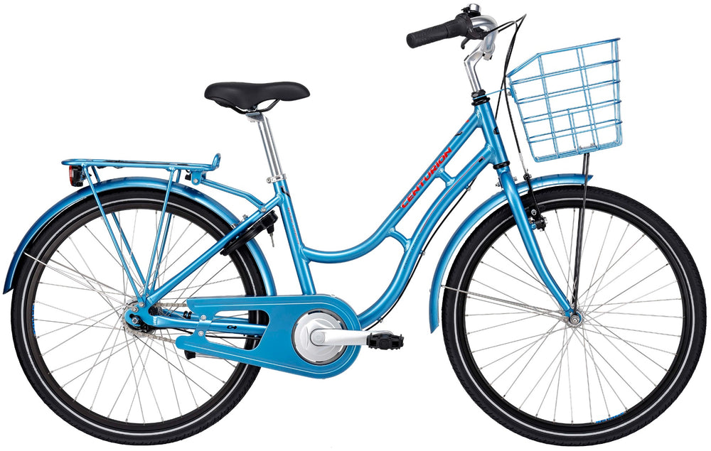 Billede af Centurion Basic Urban+ Pige 20" cykel i blank blå farve med 3 gear, designet til bykørsel og komfort.