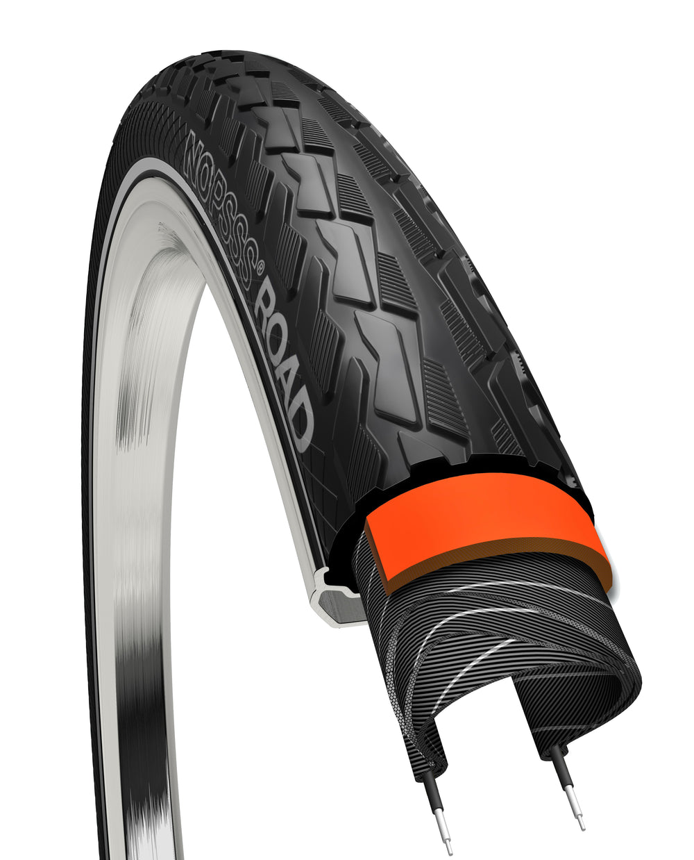 Dæk 700x35C NoPssss Road Bikepartner (sort) med refleks, 5 mm dækindlæg, 60TPI. ETRTO 35-622