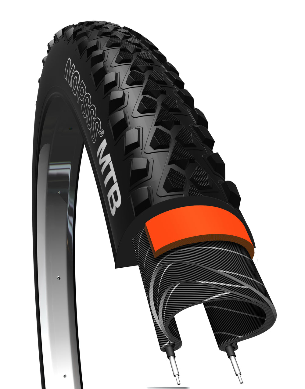 Dæk 27,5x2,10 NoPssss MTB Bikepartner (sort) med refleks, 3 mm dækindlæg, 60TPI. ETRTO 54-584.