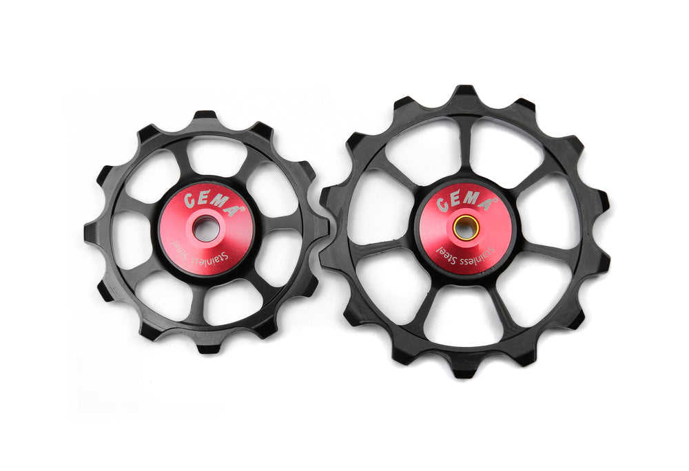 Kædeførerhjul Cema Aluminium Sort 12/14 T, Shimano lang arm RF stål lejer 10/11 sp