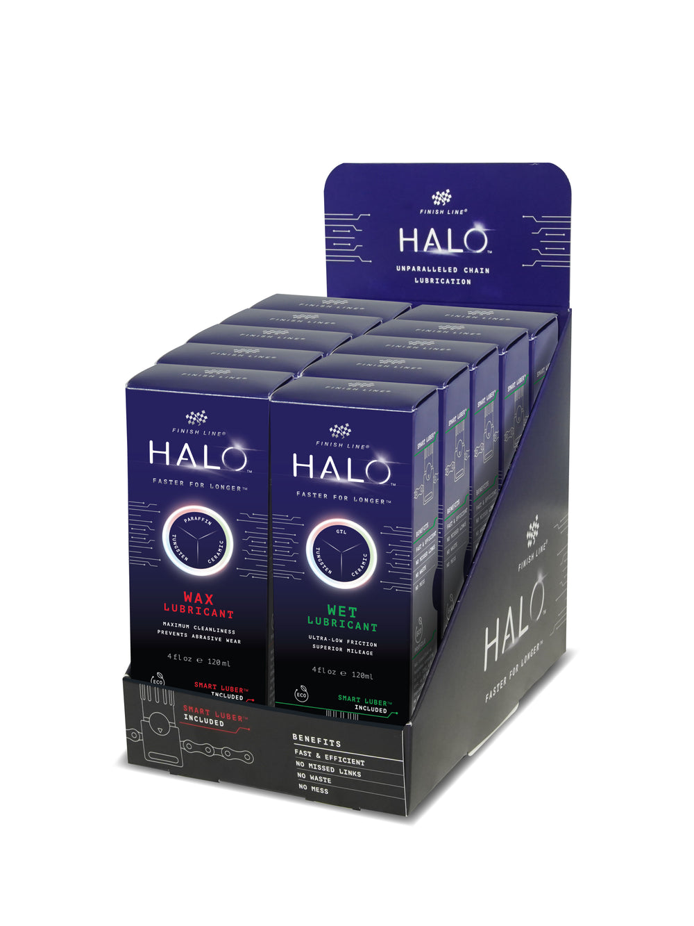 Finish Line HALO Wet & Wax olie +Smart Luber 120ml (4oz) display 5+5stk