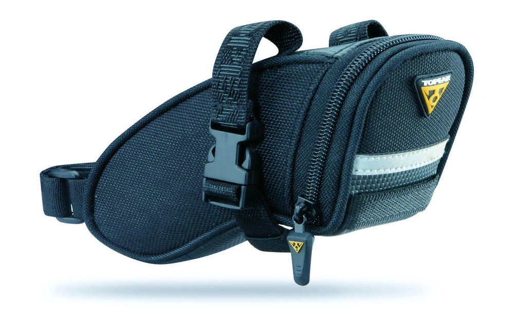 Topeak Aero Wedge Pack m/Strop, Micro - en kompakt og aerodynamisk cykel taske designet til at monteres under sadlen, ideel til opbevaring af værktøj og småting under cykelture.