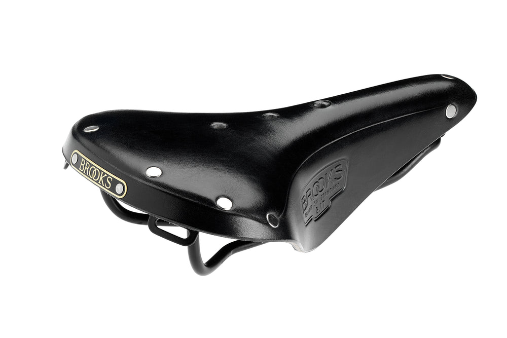 Sort Brooks B17 Standard sadel til racercykler, designet til komfort og holdbarhed.